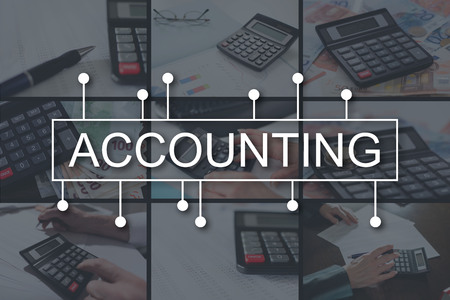 Accounting concept illustrated by pictures on backgroundの写真素材
