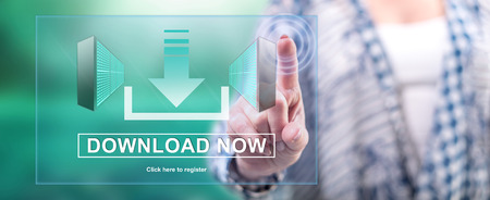 Woman touching a download concept on a touch screen with her finger