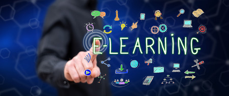 Man touching an e-learning concept on a touch screen with his finger