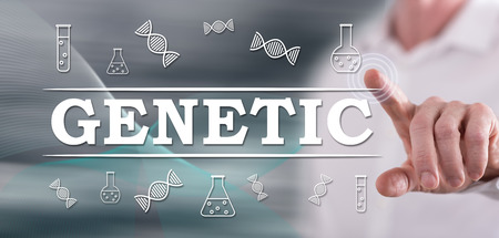 Man touching a genetic concept on a touch screen with his fingerの写真素材