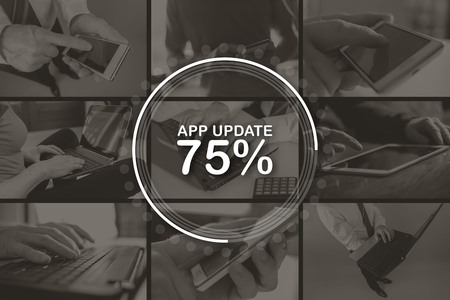 Application update concept illustrated by pictures on backgroundの写真素材