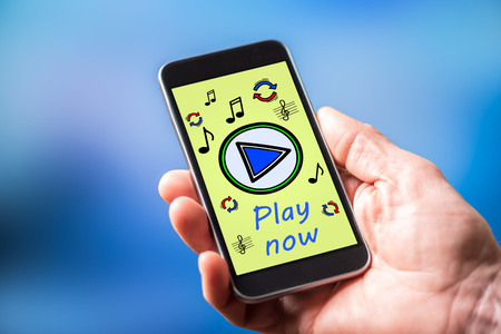 Smartphone screen displaying an online music conceptの写真素材