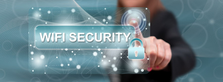 Woman touching wifi security concept on a touch screen with her finger