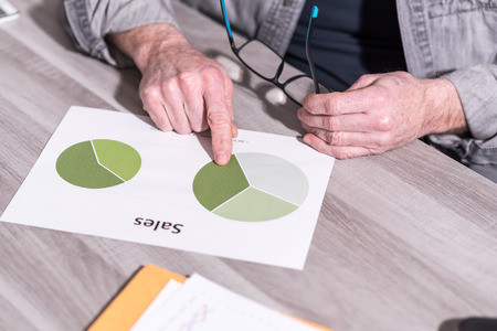 Businessman analyzing a sales pie chart