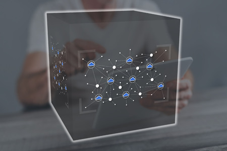 Cloud networking concept illustrated by a picture on background