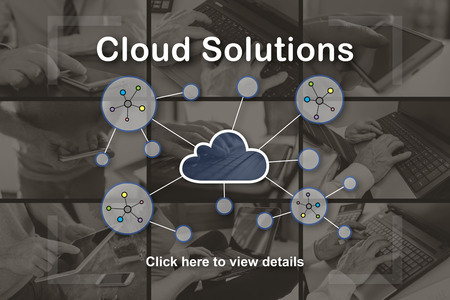 Cloud solutions concept illustrated by pictures on background