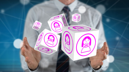 Profile concept between hands of a man in backgroundの写真素材