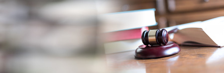 Judge gavel with law books. panoramic bannerの写真素材