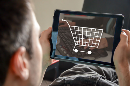 Online shopping concept on a tabletの写真素材