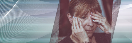 Portrait of depressed mature woman. panoramic bannerの写真素材
