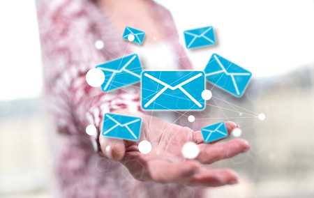 Message concept above the hand of a woman in backgroundの写真素材