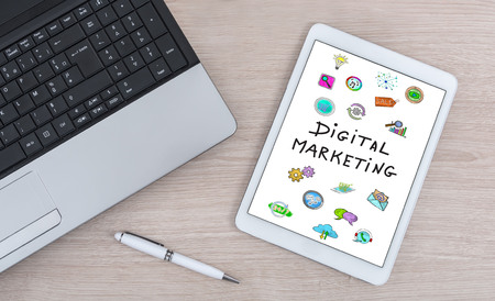 Digital marketing concept shown on a digital tabletの写真素材