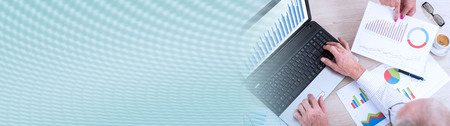Business people discussing about financial results. panoramic banner