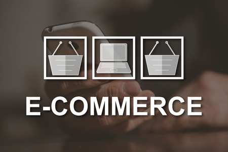 E-commerce concept illustrated by a picture on backgroundの写真素材