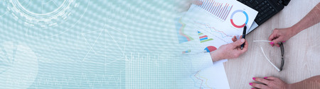 Business people discussing about financial results. panoramic banner