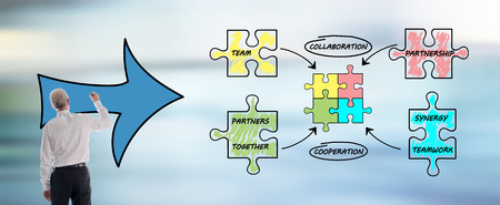 Partnership concept drawn by a businessmanの写真素材
