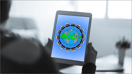 Tablet screen displaying a mooc conceptの写真素材
