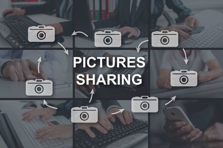 Pictures sharing concept illustrated by pictures on background