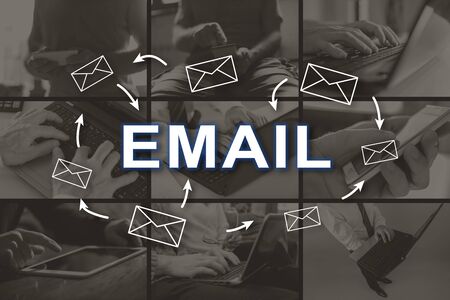 Email concept illustrated by pictures on backgroundの写真素材