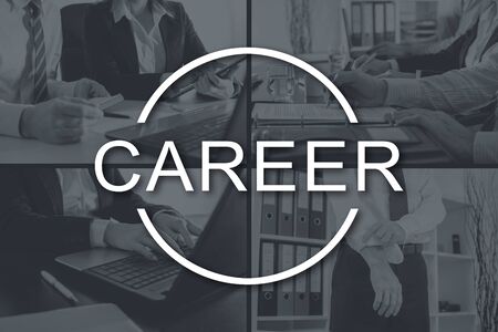 Career concept illustrated by pictures on backgroundの写真素材