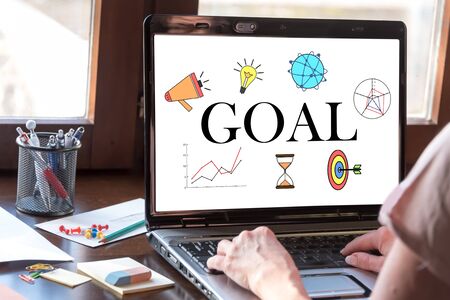 Laptop screen displaying a goal conceptの写真素材
