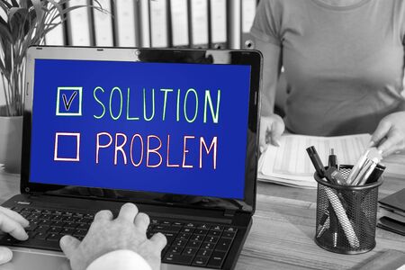 Laptop screen with solution conceptの写真素材