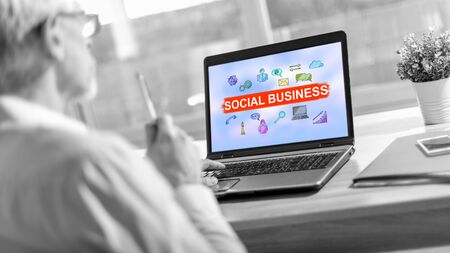 Laptop screen displaying a social business conceptの写真素材