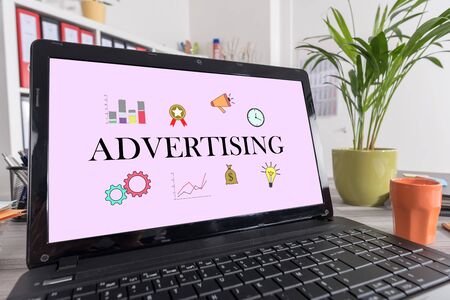 Laptop screen with advertising conceptの写真素材