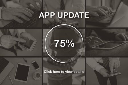 Application update concept illustrated by pictures on backgroundの写真素材