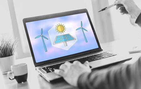 Laptop screen displaying a clean energy conceptの写真素材