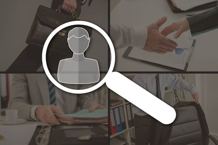 Recruitment concept illustrated by pictures on backgroundの写真素材