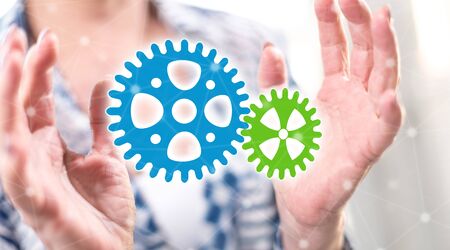 Teamwork concept between hands of a woman in backgroundの写真素材