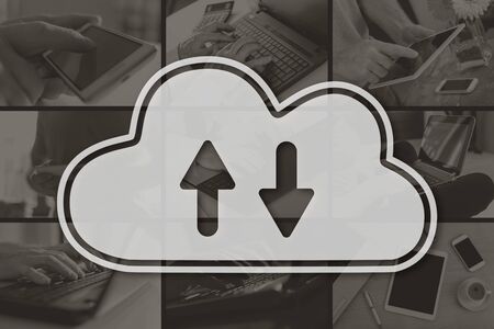 Cloud storage concept illustrated by pictures on background