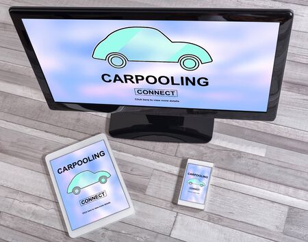 Carpooling concept shown on different information technology devices