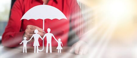 Insurer protecting a family, concept of insured family; multiple exposureの写真素材