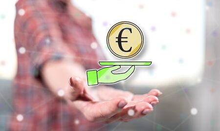 Bank loan concept above the hand of a woman in backgroundの写真素材