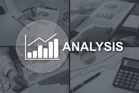 Business analysis concept illustrated by pictures on backgroundの写真素材