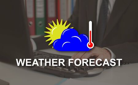 Weather forecast concept illustrated by a picture on backgroundの写真素材