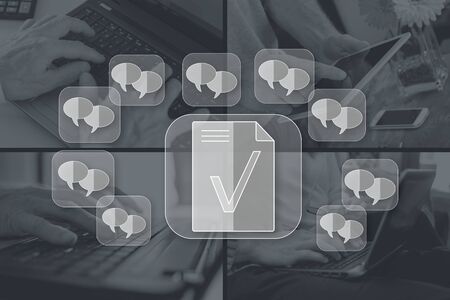 Message content control concept illustrated by pictures on backgroundの写真素材