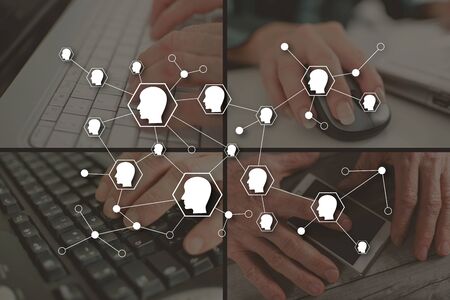 Social network concept illustrated by pictures on background