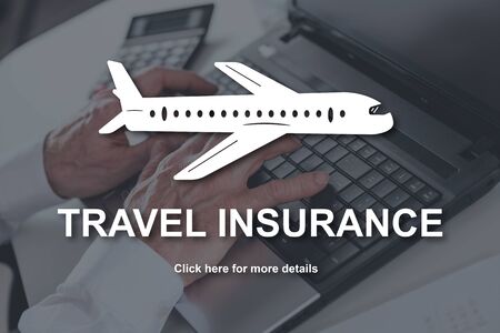 Travel insurance concept illustrated by a picture on backgroundの写真素材