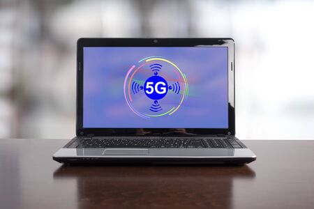 5g concept on a laptop screenの写真素材