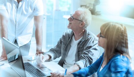 Business people working together in office, light effectの写真素材