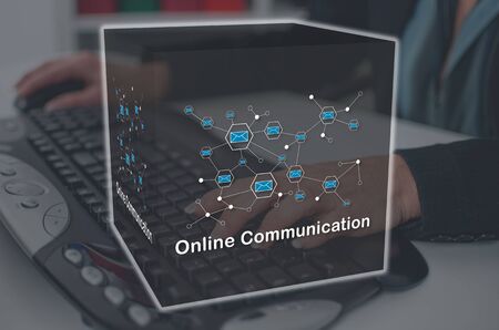 Online communication concept illustrated by a picture on background