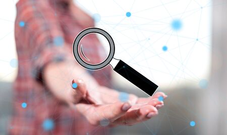 Research concept above the hand of a woman in backgroundの写真素材