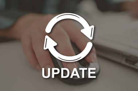 Update concept illustrated by a picture on backgroundの写真素材