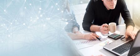 Business people working together in office; panoramic banner
