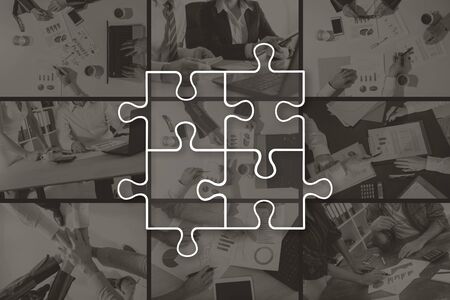 Partnership concept illustrated by pictures on backgroundの写真素材