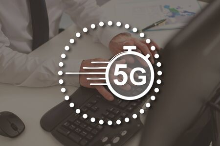 5g concept illustrated by a picture on backgroundの写真素材