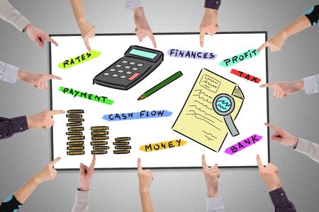 Hands pointing to accounting conceptの写真素材
